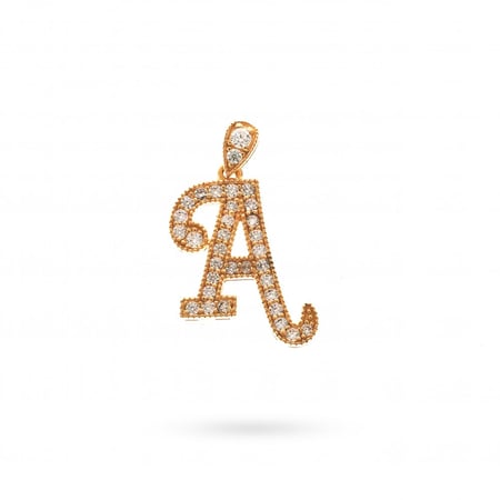 تعليقة ذهب حرف A مزينة بفصوص الزركون