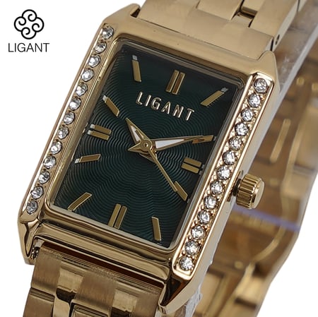 ساعة نسائية من الاستيل الذهبي والأخضر