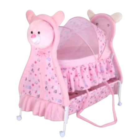 سرير للأطفال مع غطاء شفاف ودواليب