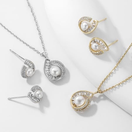 نصف طقم فاخر فضة عيار 925 على شكل قطرة ماء  - لومي