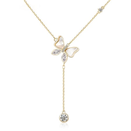 سلسال فراشة بيضاء فاخر من الفضة الإسترلينية مرصع بالزركون  - لومي