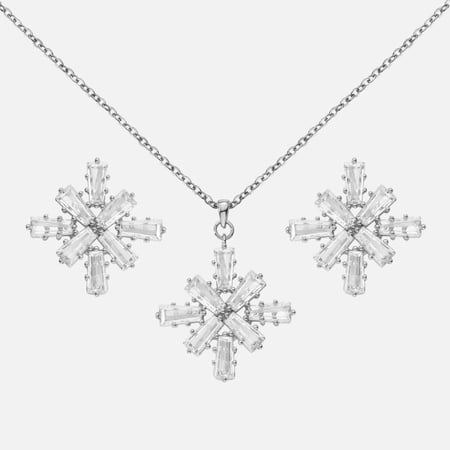 نصف طقم فضة عيار  925 مرصعة بالزركون الدائري اللامع