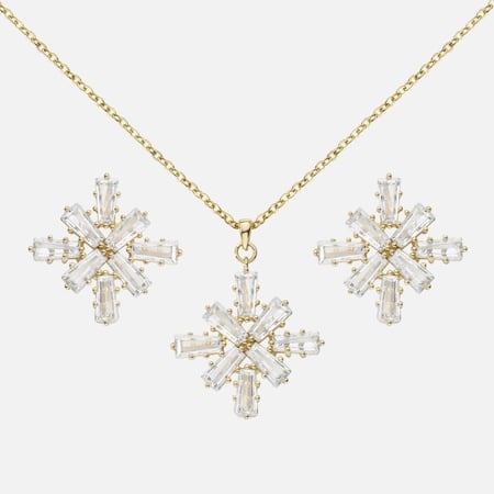 نصف طقم فضة عيار  925 مرصعة بالزركون الدائري اللامع