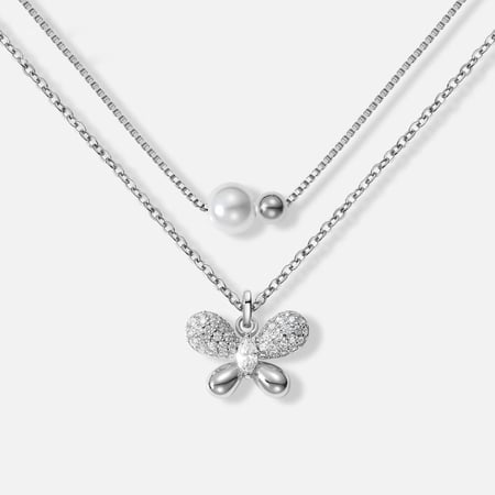 سلسال فراشة فاخر من اللؤلؤ بطبقتين مطلية بالذهب عيار 18 قيراطًا