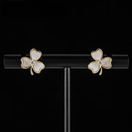 أقراط فضة فاخرة مجوفة مطلية باللؤلؤ