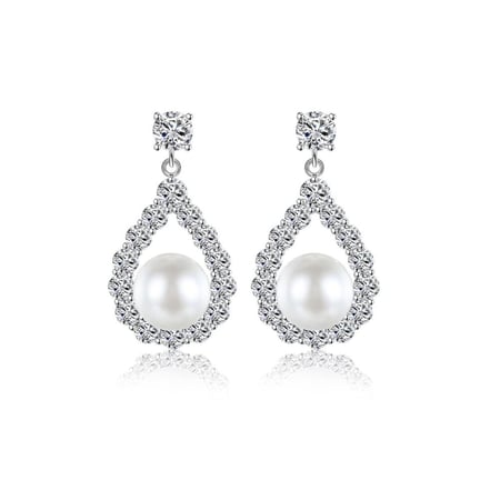 أقراط ألماسية لؤلؤية مطلية بالزركونيوم - Lumi Jewelry