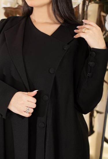 عباية كتان اسود بازرار اسود