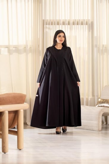 عباية كتان اسود بازرار اسود