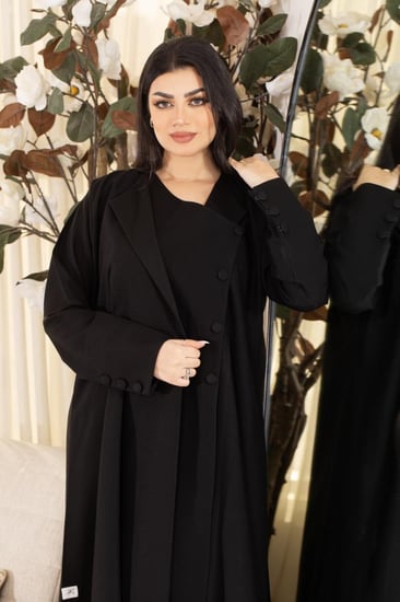 عباية كتان اسود بازرار اسود
