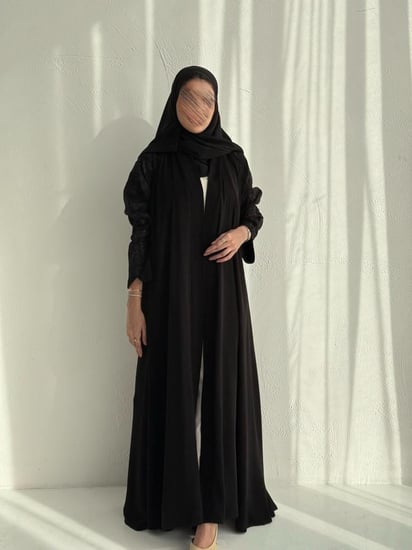 عباية دبل كلوش مع تطريز مشجر كامل الكم