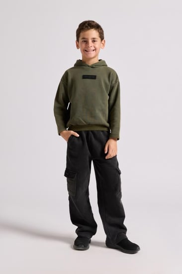 هودي بقصة واسعة Acid Wash للأطفال أخضر غامق