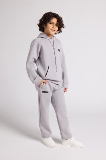 هودي أوفرسايز برباط للأطفال للجنسين - رمادى