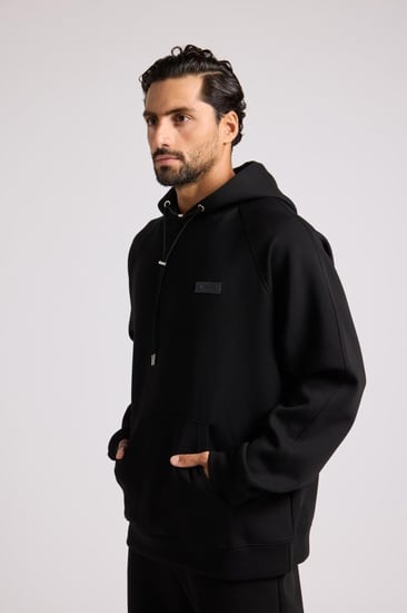 هودي أوفرسايز برباط للجنسين - أسود
