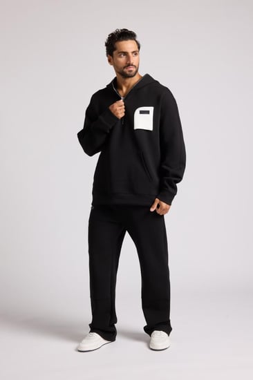 هودي بجيب أمامي أوفرسايز للجنسين - أسود
