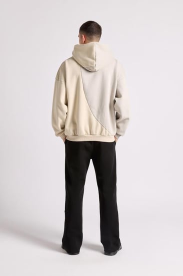 هودي بقصة واسعة ورقبة عالية بشعار سيلين للجنسين رمادي فاتح + أبيض