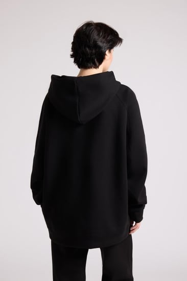 هودي أوفرسايز برباط للجنسين - أسود