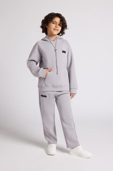 هودي أوفرسايز برباط للأطفال للجنسين - رمادى