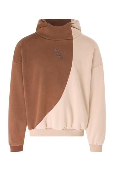 هودي بقصة واسعة ورقبة عالية بشعار سيلين للجنسين بني + أوف وايت