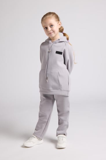 هودي أوفرسايز برباط للأطفال للجنسين - رمادى