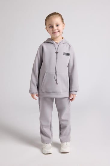 هودي أوفرسايز برباط للأطفال للجنسين - رمادى