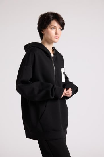 هودي بجيب أمامي أوفرسايز للجنسين - أسود