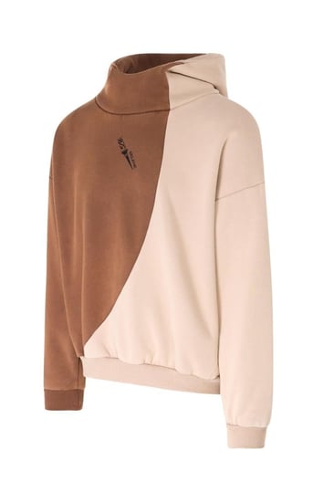 هودي بقصة واسعة ورقبة عالية بشعار سيلين للجنسين بني + أوف وايت