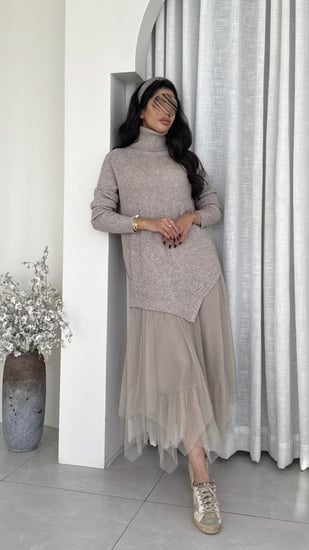 فستان دارك ساند بياقة