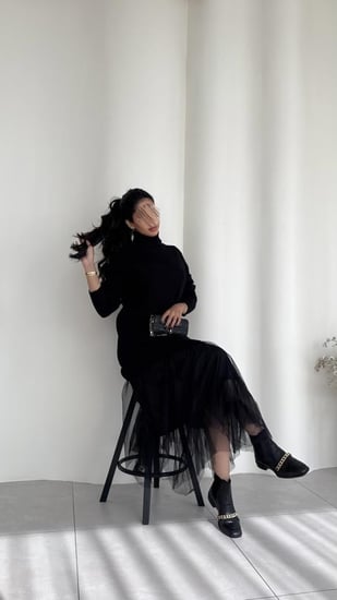 فستان بلاك ساند بياقة