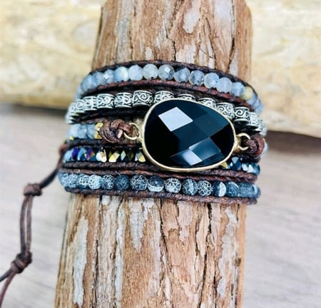 اسورة بوهيمي 4 لفات-كحلي رمادي