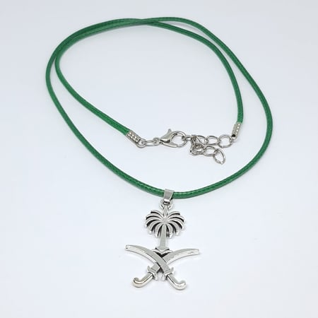 قلادة سيفين ونخلة - فضي جلد