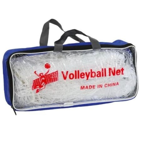 شبكة كرة طائرة معبأة في حقيبة زرقاء شفافة.