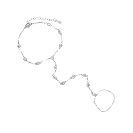 خاتم واسورة متصلة فضي | 1 Glint Hand Chain