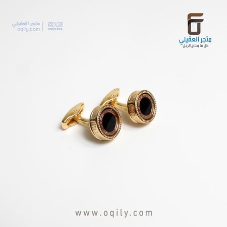 كبك رجالي ذهبي دائري بفص أسود