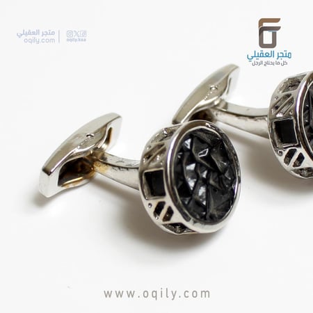 كبكات رجالية فضية بحجر أسود فاخر