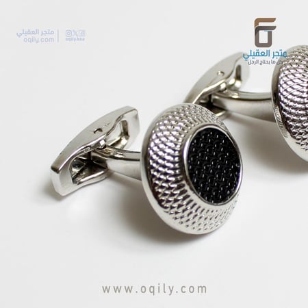 كبك رجالي فضي بفص أسود