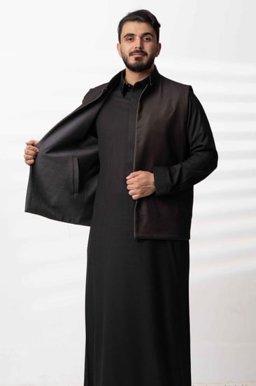 سديري دبل فيس جوخ مع قماش خلية بني  xرمادي