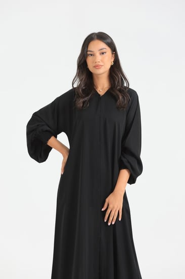 عباية سادة اكمام مطاط قماش بدون اسم الراقي-عباية فقط