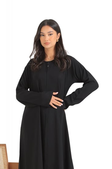 عباية سادة سحاب قماش بدون اسم الراقي-عباية فقط