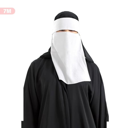 نقاب إسلامي طويل ياباني ماركة بدون اسم – حجاب محتشم وأنيق | غطاء كامل للعين | مطاط مخفي واحد | حزام بخياطة مزدوجة