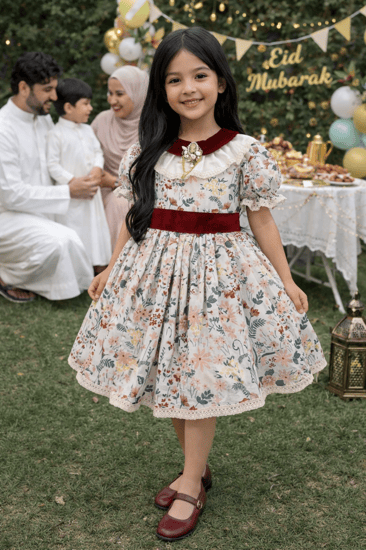 فستان فكتوري راقي مع ياقه وحزام باللون العودي الملكي