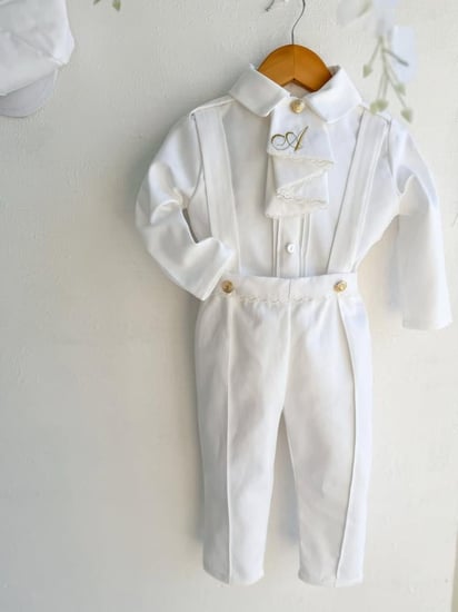 طقم ولادي قميص + افرهول ابيض + طاقيه