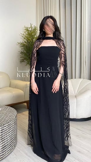 فستان سهره اسود - اكتاف مطرزه