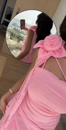 فستان شيفون قصير لون بينك