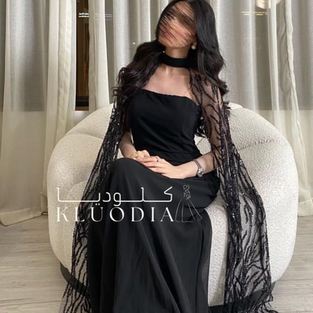 فستان سهره اسود - اكتاف مطرزه