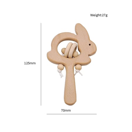 عضاضة و خشخيشة خشبية ارنب | Wooden Bunny Teether & Rattle
