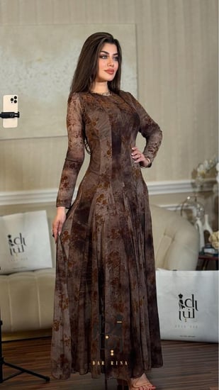 فستان مشجر أوپل طويل مبطّن