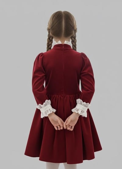 فستان مخمل بفيونكه 2 الى 14 سنة