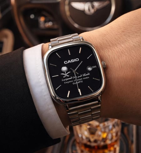ساعة كاسيو casio LTP اسود بشعار سيفين ونخلة