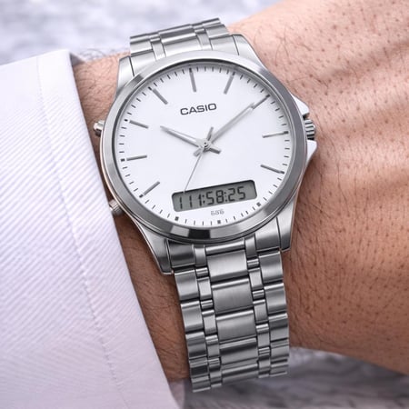 ساعة كاسيو CASIO MTP دبل تايم ابيض
