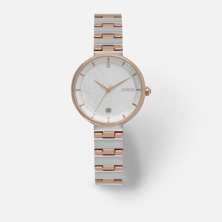 ساعة من الستيل باللون الفضي والروز قولد بتصميم تقليدي عصري